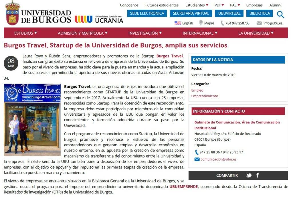 noticia 4 Burgos Travel, Startup de la Universidad de Burgos, amplía sus servicios