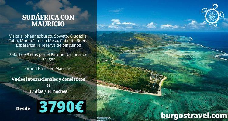 Programa de viaje Sudáfrica y Mauricio con safari en Kruger y estancia en playas paradisíacas del océano Índico.