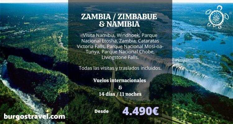 Programa Zambia y Namibia con safari, desiertos y Cataratas Victoria.
